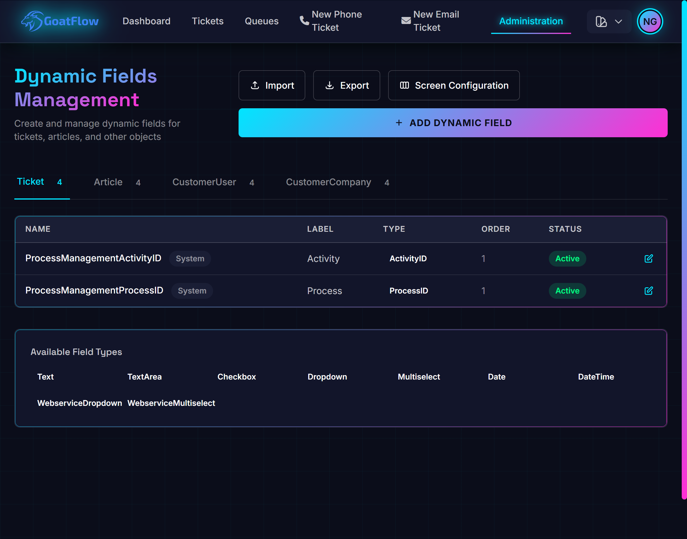 GoatFlow Custom Fields